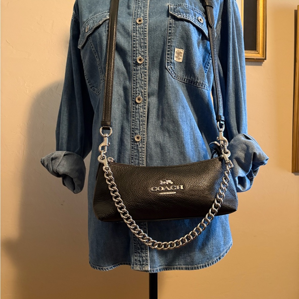 Coach Black Pebbled Leather Crossbody with Silver Hardware